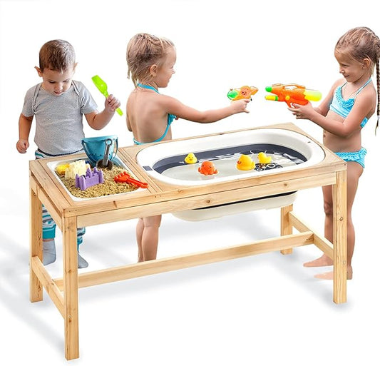 Beright Outdoor Wooden Sensory Table, Toddler Play Sand Table with 2 Storage Bins, Perfect for Kids' Outdoor Activities