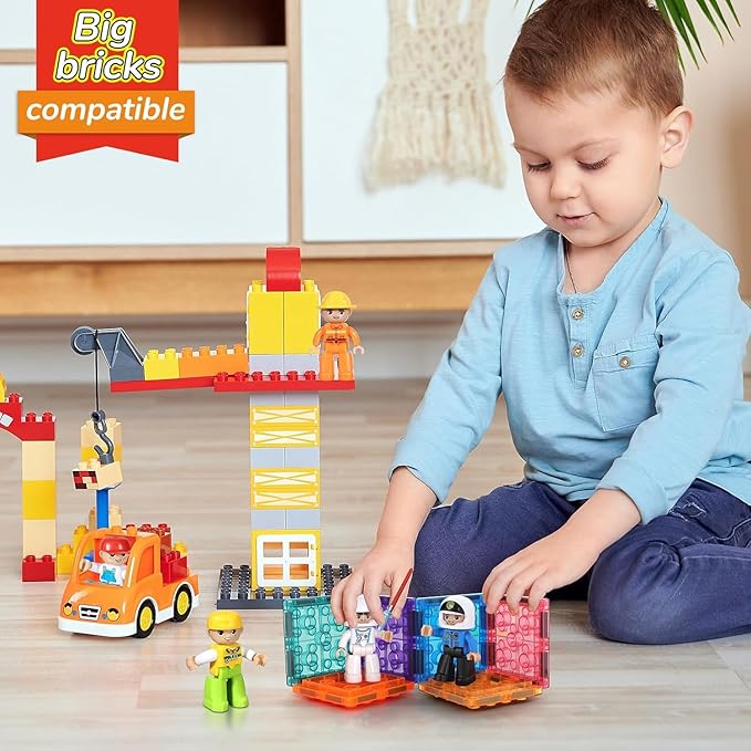 Large Magnetic Figures, 3 Inches Community Figures Set, 12 Pieces Magnetic Play People Magnet Building Toys for Kids Ages 3 4 5 6 7 8+, STEM Learning Toys Magnet Tiles Expansion Accessories Pack