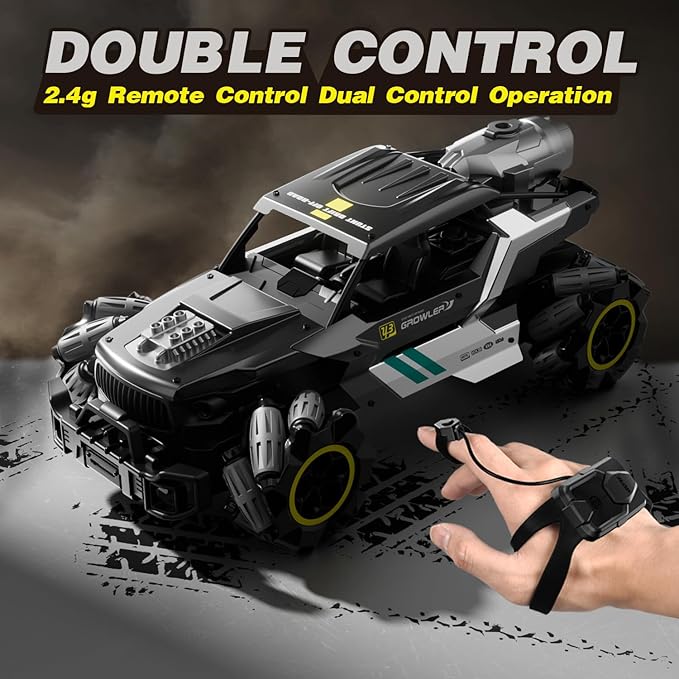 4DRC Remote Control Car, Gesture Sensing 2.4GHz High Speed RC Truck, 4WD Off Road Monster Truck with Spary, Alloy Shell RC Crawler with LED Headlight for Adult & Kids 8-12