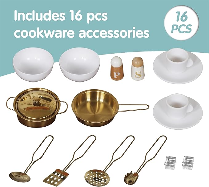 Wooden Play Kitchen Set with Ice Maker, Water Dispenser, Coffee Maker,Big Toddler Toy Kitchens Playset with Washing Machine,Sink with Running Water, Stove with Light&Sound,Gift for 3+boy Girl (White)