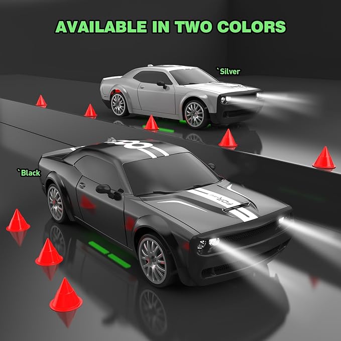 Remote Control Car RC Drift Car 2.4GHz 1:20 Scale 4WD 20KM/H High Speed Remote Control Cars Vehicle with LED Lights Drifting Tire 2Pcs Rechargeable Batteries Toy Cars for Adults Boys Girls (Black)