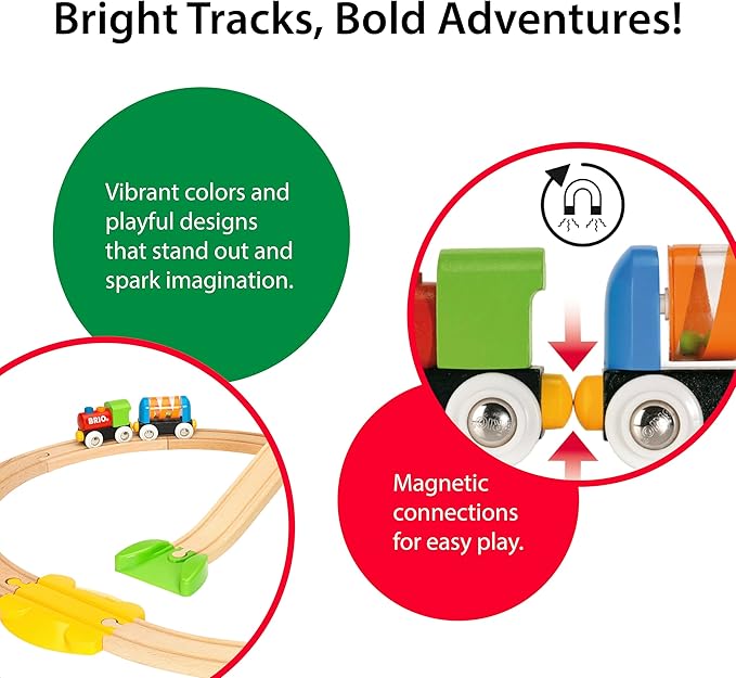 BRIO My First Railway Beginner Pack - 18-Piece FSC-Certified Wood Train Set - Compatible with All BRIO Sets - Includes Rainbow Bridge & Rattle Wagon - Safe Play - Toddlers Ages 18 Months & Older