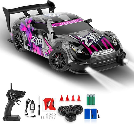RC Drift Car, 1:16 Scale Drifting RC Cars, 2.4GHz 4WD RC Race Car, 40km/h High-Speed Remote Control Drift Car Vehicle, Racing Sport for Boys Girls Kids - 2 USB Rechargeable Batteries (Purple)