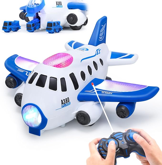 HOLYFUN Toddler Airplane Toys with Mini Cars, Kids Music Toy Plane with Sounds and Lights for 3,4,5 Year Olds Boys and Girls