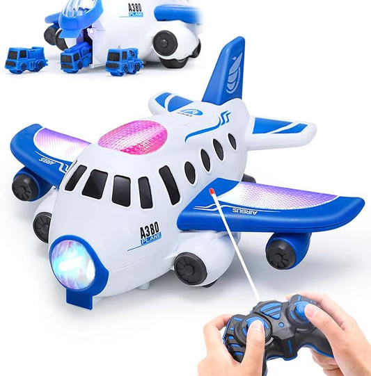 HOLYFUN Toddler Airplane Toys with Mini Cars, Kids Music Toy Plane with Sounds and Lights for 3,4,5 Year Olds Boys and Girls