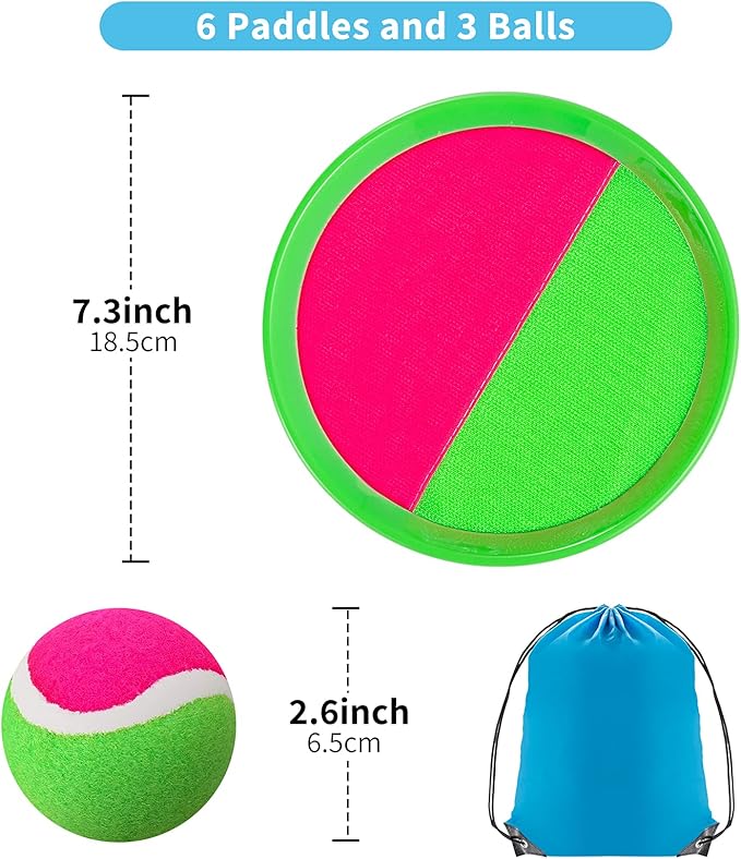 Outside Toys for Kids Ages 4-8 - Toss and Catch Ball Set, Kids Outdoor Games Yard Games for Kids and Adults with 6 Paddles and 3 Balls Toys for 3 4 5 6 7 8 Year Old Boys Girls Birthday