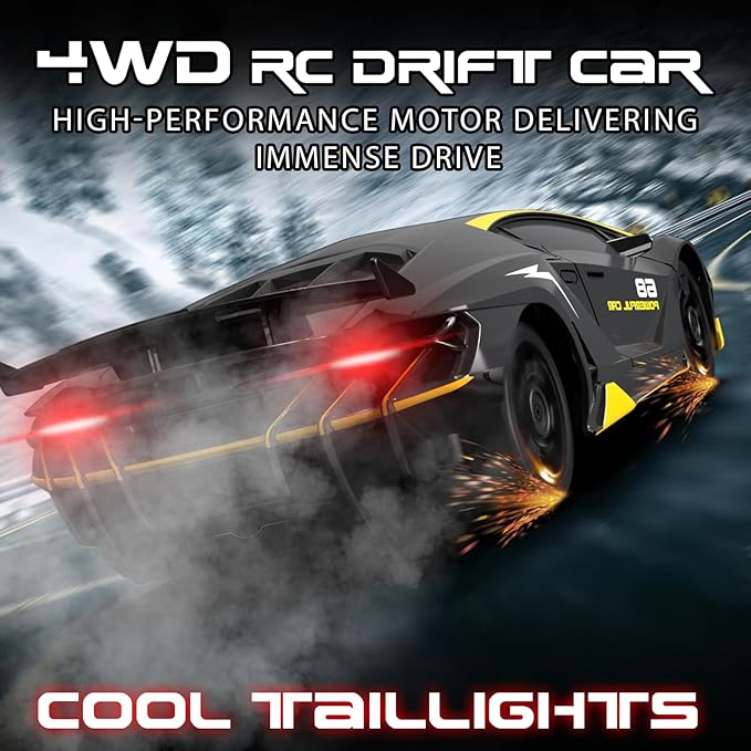 Remote Control Car, 1/24 Scale RC Drift Car, 4WD 15KM/H High Speed RC Cars, Racing Sport Toy Car with LED Lights, Racing Tire, Birthday for Kids Boys Girls, Rechargeable Battery