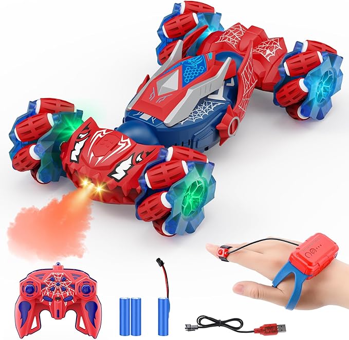 Remote Control Car Boys Toys: RC Cars 360°Flip 2.4Ghz Double Sided 4WD Transform Off Road for Rotating Hand & Remote Control Drift Stunt Cars Toy 6 7 8 9 10 11 12 Year Old Kids Girls (Red)