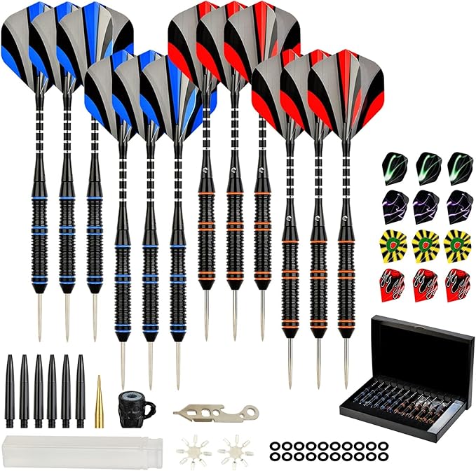 Formula Sports Darts Metal Tip Set - Steel Tip Darts Professional Metal Darts Set 12PCS 21/23 Grams Pro Darts Set with Aluminium Shafts, Extra Flights, Dart Sharpener, Flight Protector