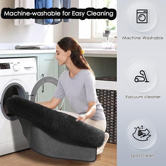 Black Rug 8x10 for Living Room Bedroom, Large Big Fluffy Modern Area Rugs for Kids Room Decor Aesthetic, Shaggy Furry Floor Carpet for Dorm Office Playroom Nursery Classroom, Baby Teen Boys Mens Rug