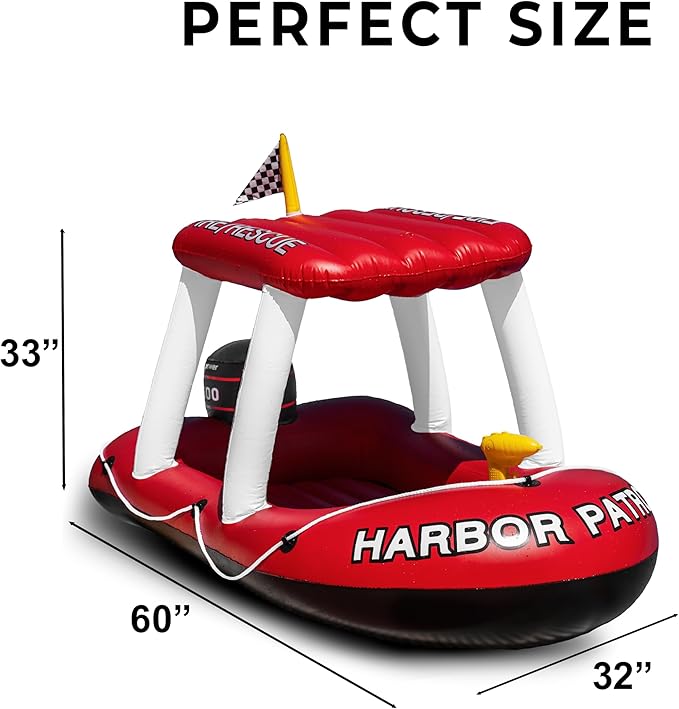 Zone Tech Inflatable Patrol Boat Pool Float and Harbor Master Boat Pool Float Ride On Fun Water Toy Squirter