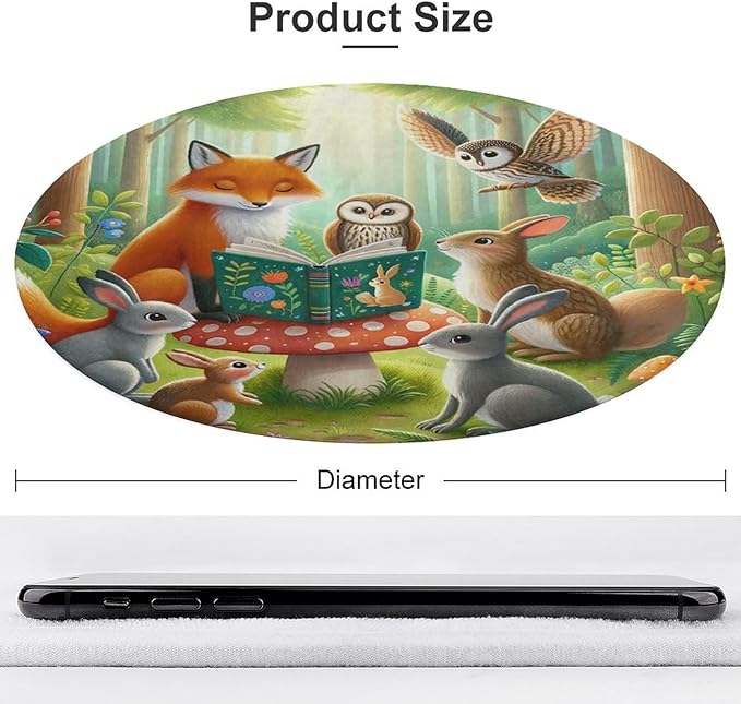 Animals Reading Books Forest 3Ft Round Rug Non-Slip Cute Cartoon Soft Kids Floor Playing Mat for Bedroom Living Room,Round Carpet for Nursery Dorm