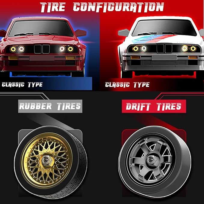 RC Drift Car 2.4GHz 1:16 Scale 4WD 30KM/H High Speed Remote Control Cars Vehicle with LED Lights 2Pcs Rechargeable Batteries Drifting Tires Racing Sport Toy Cars for Adults Boys Girls Kids Gift