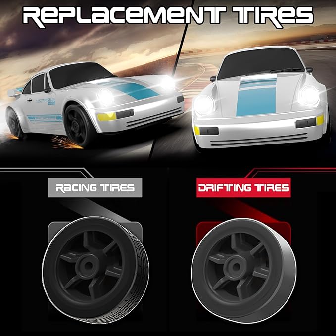 Remote Control Car, 1/24 Scale RC Drift Car, 4WD 15KM/H High Speed RC Cars, Racing Sport Toy Car with LED Lights, Racing Tire, Birthday for Kids Boys Girls, Rechargeable Battery