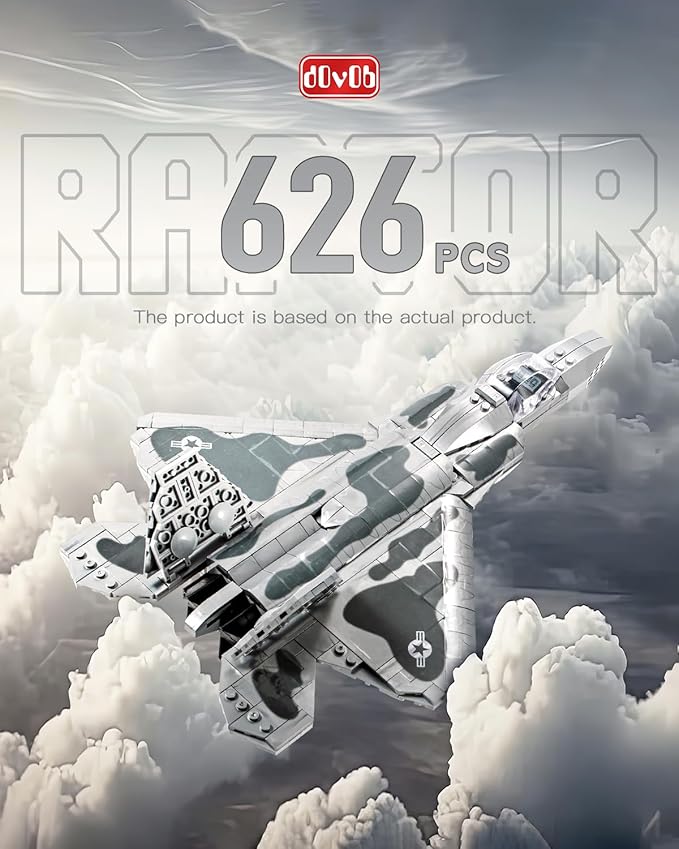 dOvOb Military F-22 Raptor Fighter Jet Air Force Building Block Set (626 Pieces), Fighting Falcon Army Plane Toys as Gift for Kids or Adult