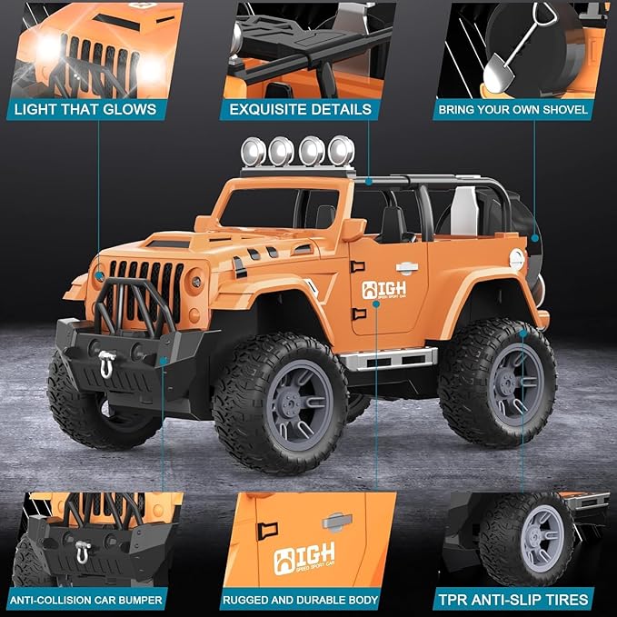 Remote Control Car for Kids - 2.4GHz Fast RC Car with LED Lights, 1:18 Scale Offroad Buggy, 20 KM/H Speed, 35-Min Playtime, Rechargeable Battery, Gift for Boys & Girls Ages 6-12