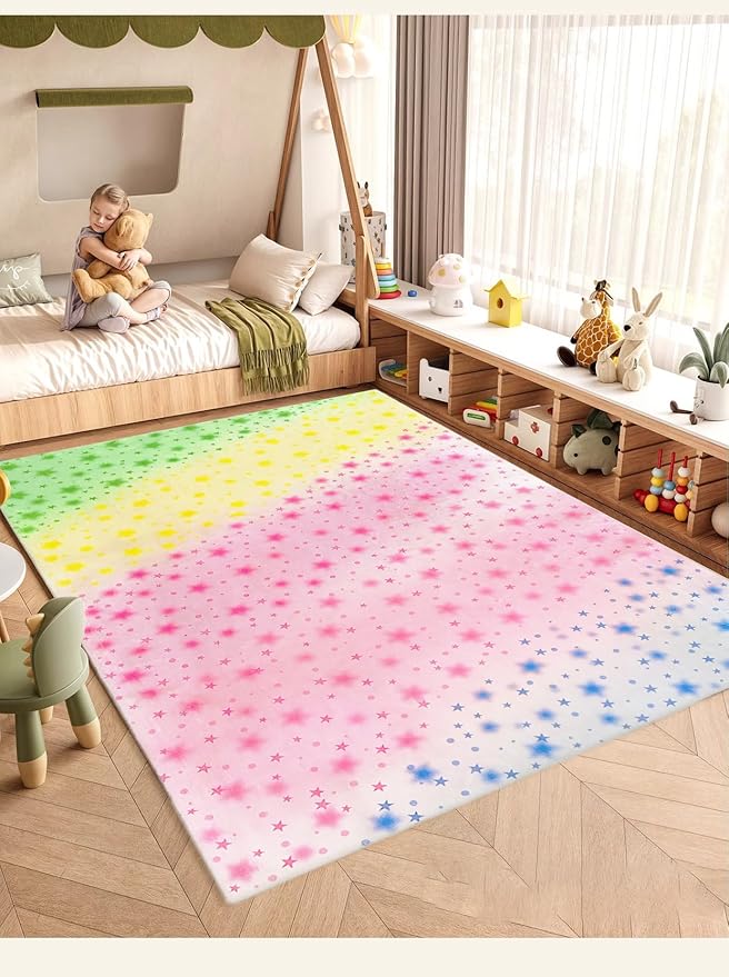 ABREEZE Kids Rug Play Mat Ultra Soft Rugs for Kids Room, 5'x6.6' Non Slip Gradient Star Children Nursery Rug Carpet for Bedroom Decor Playroom Living Room
