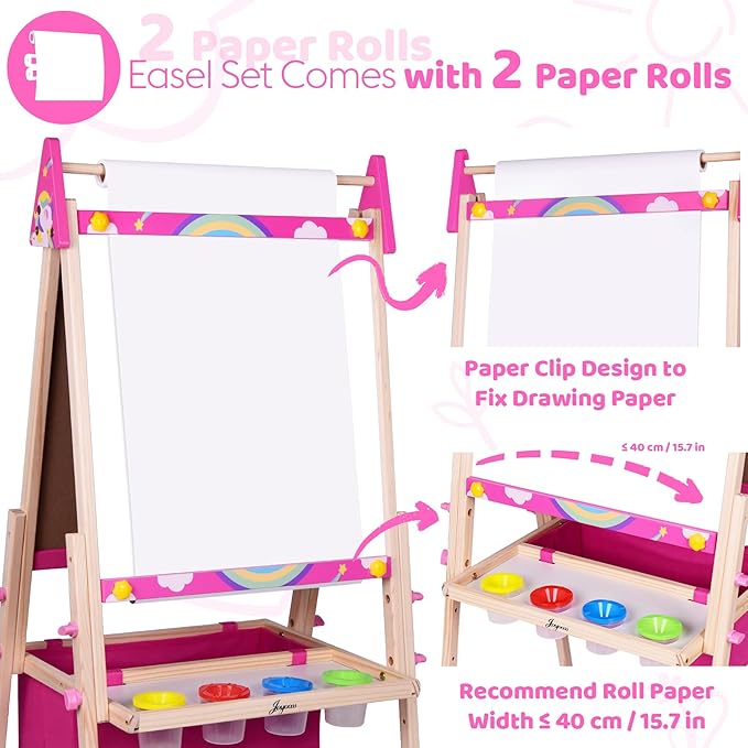 Joyooss Art Easel for Kids & Toddlers, Adjustable Painting Station - Wooden Easel with Whiteboard & Chalkboard for Ages 4-12