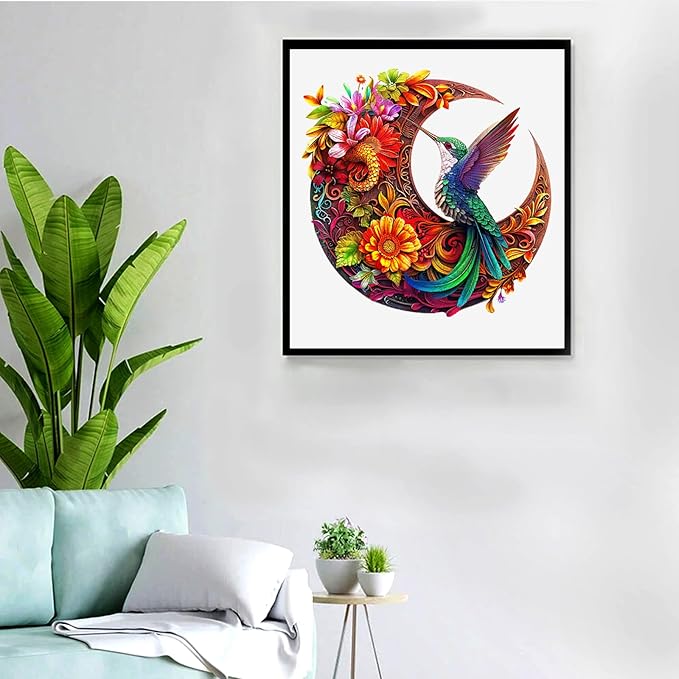 Unique Wooden Puzzles for Adults, Hummingbird Puzzle 300 Pieces 15.35" x 15.15", Animal Shaped Wood Puzzles Adult Brain Teasers, Wooden Jigsaw Puzzles, Family Games for Kids and Adults