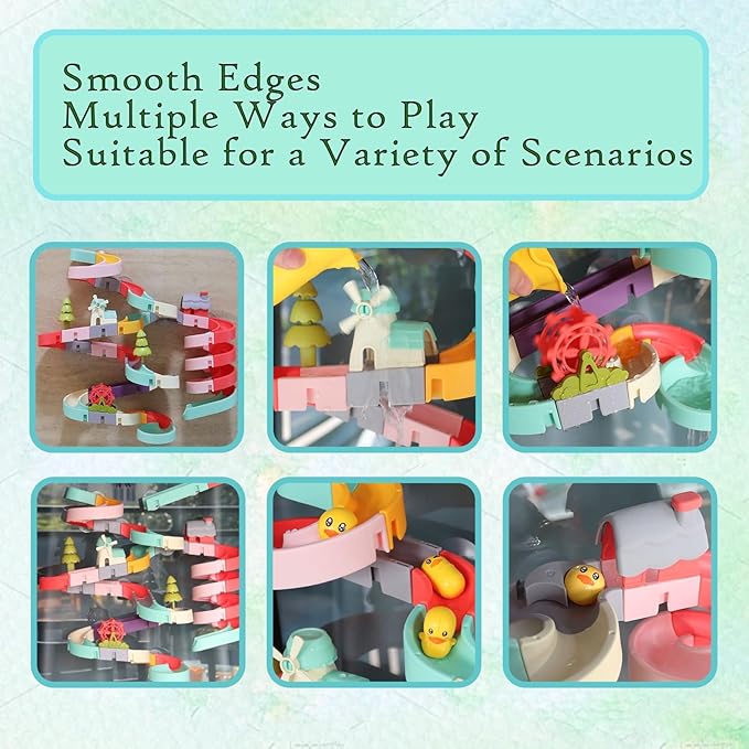 62 PCS Duck Slide Bath Toys,DIY Building Kit for Ages 5-7,Bathtub Bath Toys for Kids Ages 3-5,Birthday Gift for Toddler Boys & Girls