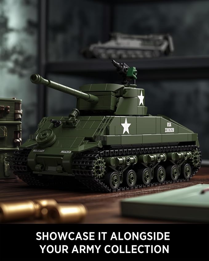 Nifeliz Sherman Military Tank Building Set for Adults, Collectible WW2 Military Model Toy to Build and Display, M4 Medium Vehicle for Army Enthusiasts (860 PCS, NF10313)