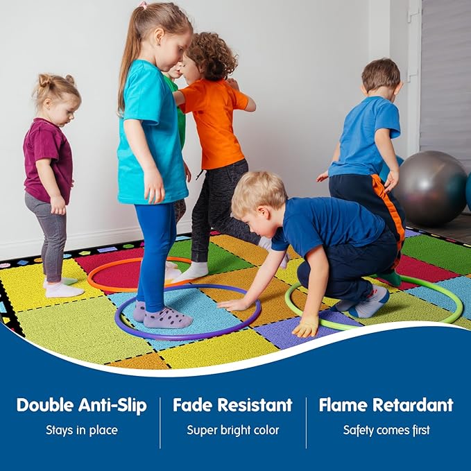 Booooom Jackson Classroom Rug Elementary, Large Classroom Carpet Preshool Seating Rug for School, Children's Classroom Area Rug Carpet with Non-Slip Backing（8.2 x 5.9 ft,18Seat GMTmt