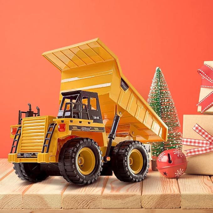 Top Race Remote Control Dump Truck - 5-Channel Electric Radio Control Construction Vehicles - Realistic Toy with Lights and Sounds for Kids 5 Up - Car Truck for Indoor, Outdoor (Plastic)