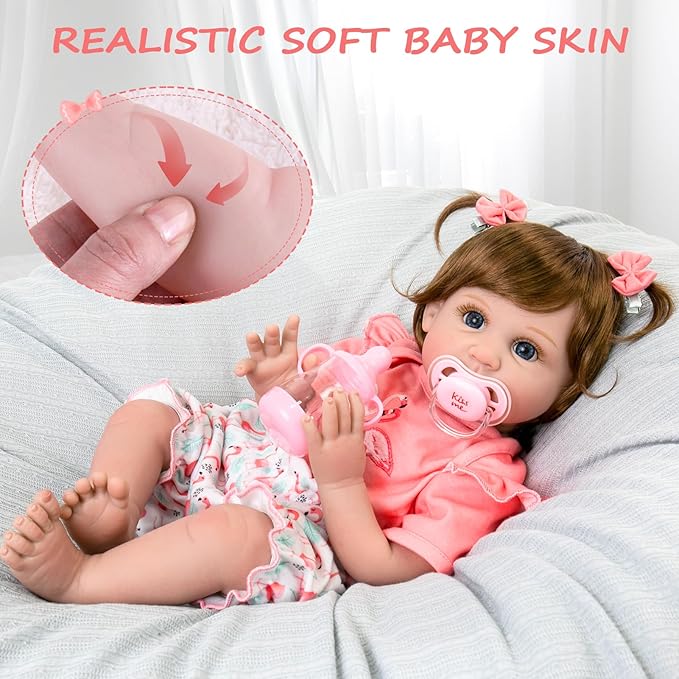 Aori Realistic Reborn Baby Doll Girls - 22 inch Real Life Newborn Baby Dolls, Adorable Lifelike Babies, Weighted Reborn Toddler Gifts Set for Kids Grandma
