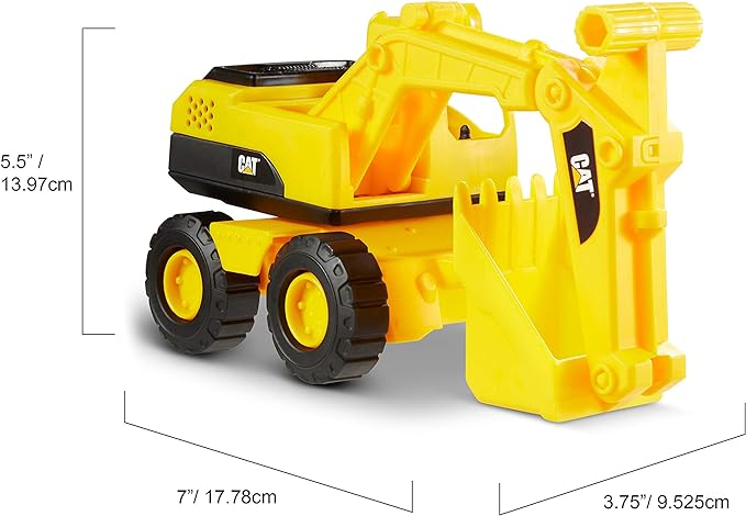 CAT Construction Toys, Mini Crew 3-Pack 7”, Push-Powered Yellow Construction Vehicle Toys, Includes Dump Truck, Wheel Loader, and Excavator for Kids and Toddlers Ages 2+