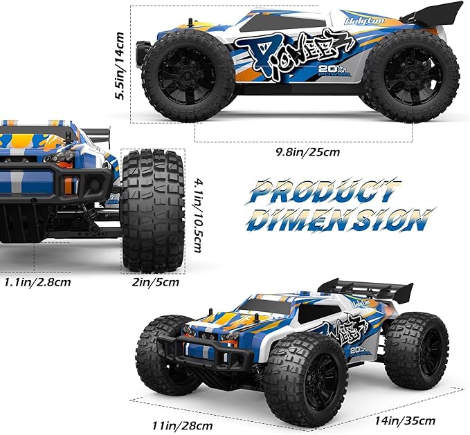 Holyton 1:10 Large High Speed Remote Control Car with LED Shell Lights, 48+ KM/H, 4WD Offroad Monster Truck for Adults & Kids, Hobby RC Truck Vehicle, 2 Battery Crawler Toy Gift for Boy