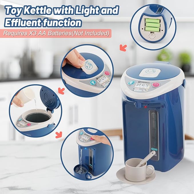 Kitchen Appliances Toy Play Kitchen Accessories for Kids Pretend Play Set Cooking Toys with Coffee Maker, Water Dispenser, Mixer, Toaster, Utensils Kitchen Accessories Set for Girls Birthday Gift 3+