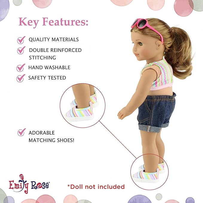 Emily Rose 18 inch Doll Clothes 7 PC Surfer Swimming Bathing Suit Beach Swim Clothing & Accessories Set, Includes Sunglasses and Shoes! | Compatible with 18" American Girl Dolls | USA Business