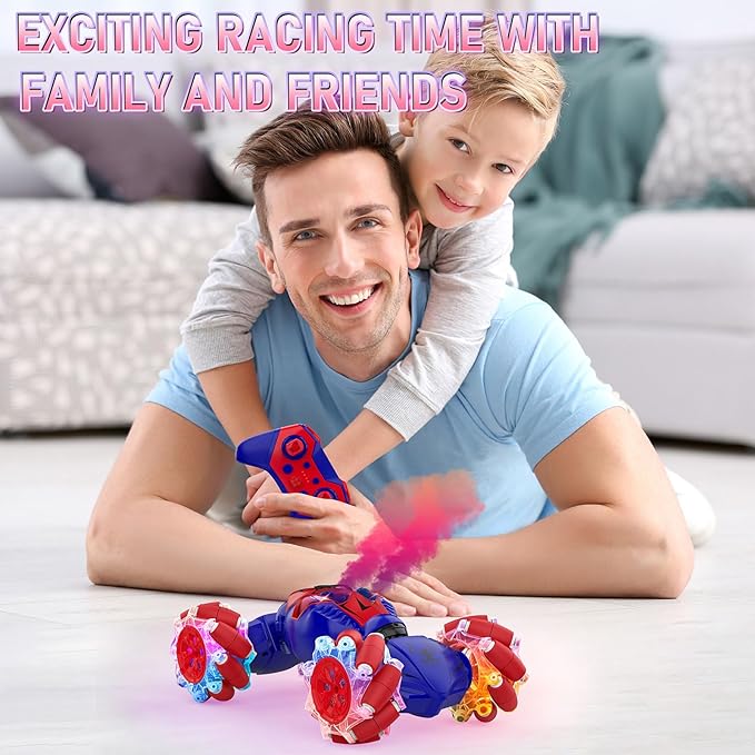 RC Stunt Cars, Gesture Sensor Stunt Remote Control Car Toys for Kids Age 6 7 8 9 10 11 12+ Years Old, 2.4GHz 4WD RC 360° Flips Off Road Vehicle Toys with Lights Music, Gifts for Boys Girls