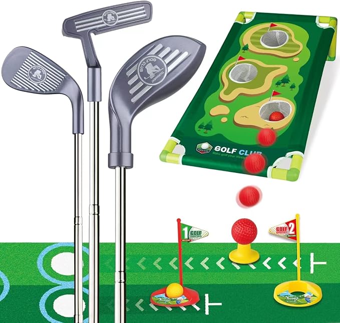 Toddler Golf Toys Set - Adjustable, Upgraded Kids Golf Clubs & Putting Mat, Indoor & Outdoor Backyard Game Toy Playset Gifts for Aged 2-8 Toddlers & Kids (Grey, M)