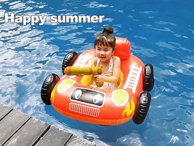 Big Summer Inflatable Fire Boat Pool Float for Kids with Built-in Squirt Gun, Inflatable Ride-on for Children Aged 3-7 Years