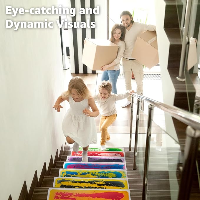 Art3d Liquid Sensory Floor Decorative Interlocking Tiles, Colorful Liquid Floor Tiles for Children, Liquid Fusion Activity Play Mat for Kids, 8"x30" Pack of 15