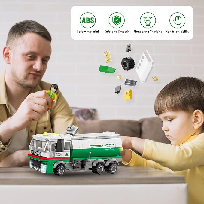 INRATELL City Tanker Truck Building Set,331 Pcs Deliver The Filled Oil Truck to Gas Station, Fun Transport Bricks Toy Birthday, Holiday Ideal Gift for Kids, Boys, and Girls Ages 6+