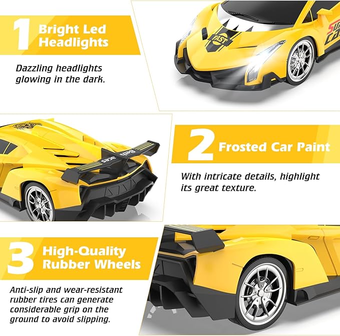 Growsland Remote Control Car, RC Cars for Kids 1:18 Electric Toy Car Hobby Racing Car Toys with Lights & Controller, Christmas Birthday Gift for 3 4 5 6 7 8 9 Year Old Boys Girls