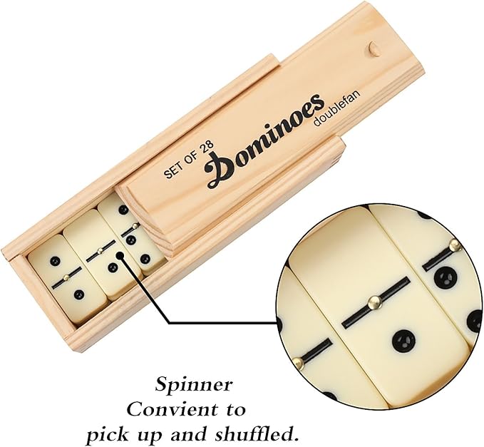 Dominos Set for Adults, Double 6 Domino Game, Double Six Standard Domino with Natural Wooden Box, 28 Tiles,Tradditional Board Game for Adults and Elderly.