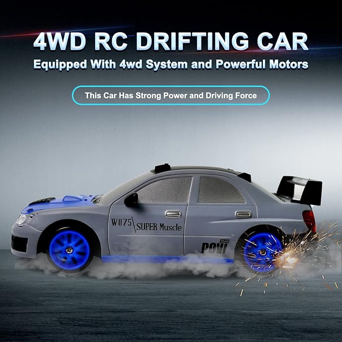 Remote Control Car RC Drift Car 2.4GHz 1:24 Scale 4WD 15KM/H High Speed Model Vehicle with LED Lights Drifting Tire Racing Sport Toy Car for Adults Boys Girls Kids Gift 2Pcs Rechargeable Batteries