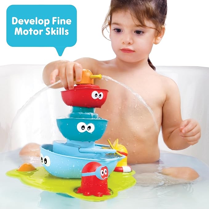 Yookidoo Stackable Baby Bath Toy (Ages 1-6 Years) Stack N' Spray - 7 Moveable Pieces - Interactive Fun Toy for Bath Time - for Toddlers, Babies, Kids, Boys & Girls