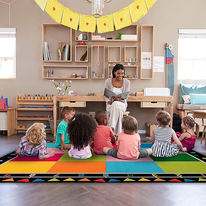 Booooom Jackson Classroom Carpet, Children's Classroom Rug 8'5"x6'5”Kid Rug with Non-Slip Backing,Children's Classroom Educational Seating Carpet Elementary