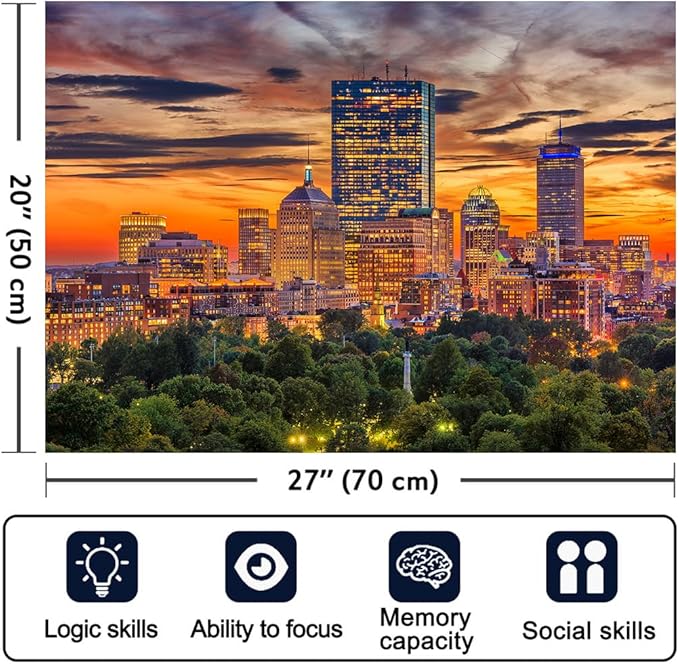 Jigsaw Puzzles for Adults,2 Pack 1000 Pieces Puzzles,Boston Downtown Skyline and New York City Midtown Puzzles, A Scenic Birthday for Mom and Girl Friend