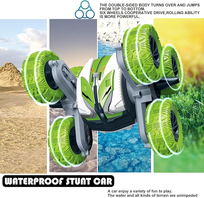 Threeking Waterproof RC Stunt Car Remote Control Cars Double-Sided Driving 360 Degree Flips Rotating Indoor Outdoor Toys Gifts Presents for 6 7 8 9 10 11 12 Year Old Kids Boys Girls