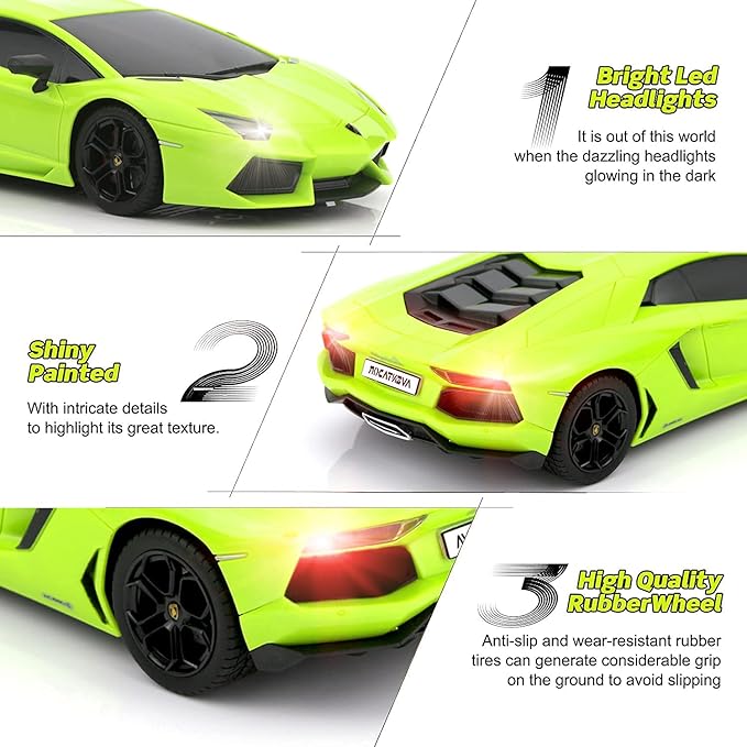 QUN FENG RC Car 1:18 Lamborghini Aventador 2.4G Radio Remote Control Cars Electric Car Sport Racing Hobby Toy Car Grade Licensed Model Vehicle for Kids, Green