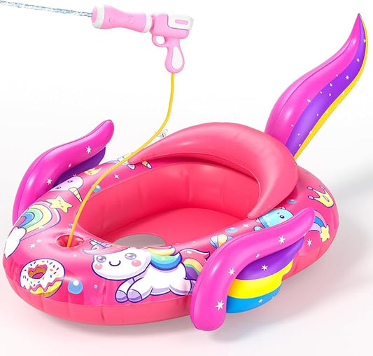 Unicorn Kids Pool Floats with Water Gun, Toddler Inflatable Pool Toys for Kids 3-8 Years Old, Summer Outdoor Water, Beach, Swimming Pool Toy Gifts for Girls and Kid