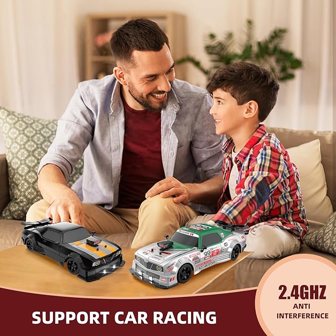 1/16 4WD RC Drift Car, 2.4GHz 4WD Remote Control Car, 18KM/H+ High Speed, LED Lights, Sprayer, Rechargeable Battery, Extra Tires, Unisex Children (8+), Black