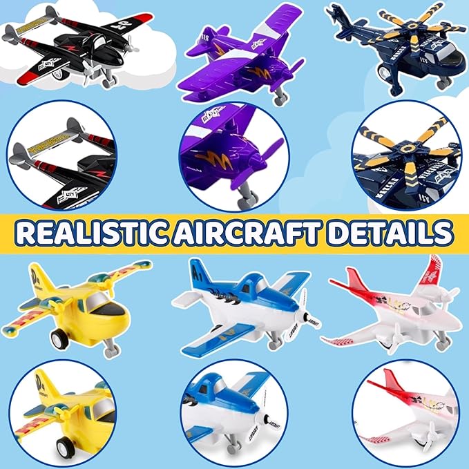 Liberty Imports Pull Back Airplanes Toys Vehicle Playset, Variety Pack of Helicopters, Stealth Bombers, Fighter Jets, Aircraft, Planes for Kids Toddlers Party Favors (24 Pack)