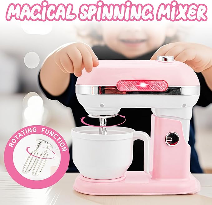 Play Kitchen Toys,Pretend Play Food Kitchen Accessories Girls Toy with Coffee Maker,Mixer,Toaster,Blender with Realistic Lights & Sounds,Birthday Gift for Kids Ages 3+(Pink)