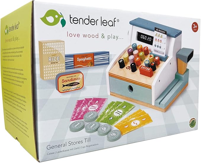 Tender Leaf Toys - General Stores Till - Comprehensive Wooden Shop Till Play Set with Scanner - Inspires Creative and Imaginative Roleplay - Age 3+